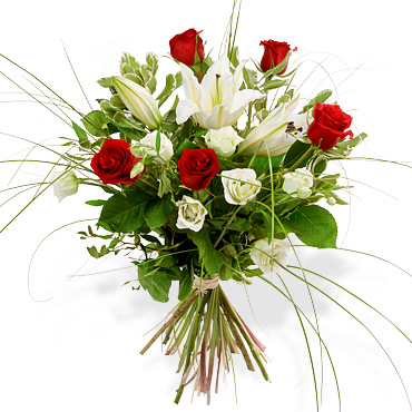 bouquet Roses rouges et lys blanc