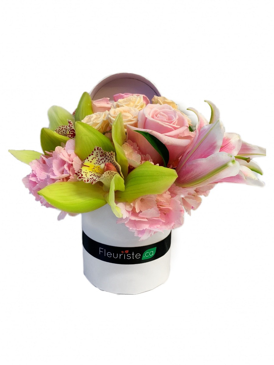 BOITE A FLEURS PAPILLON ROSE